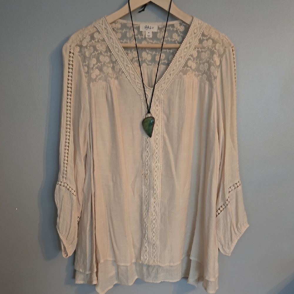 Style&Co Cream Lace Accent Tunic Blouse